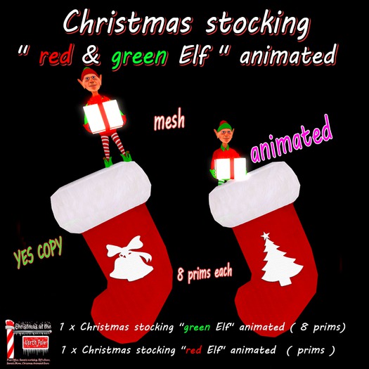 Christmas stocking " red & green Elf" animated 