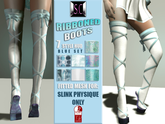 .:S.C:. Silky Ribboned Boots - Blue Set - Slink Physique
