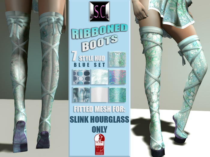 .:S.C:. Silky Ribboned Boots - Blue Set - Slink Hourglass