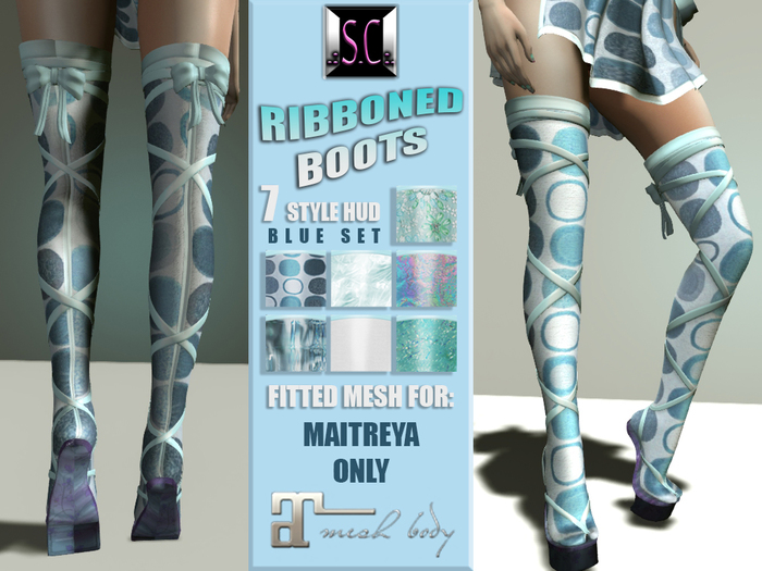 .:S.C:. Silky Ribboned Boots - Blue Set - Maitreya