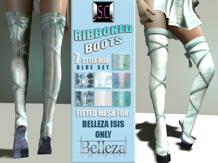 .:S.C:. Silky Ribboned Boots - Blue Set - Belleza Isis