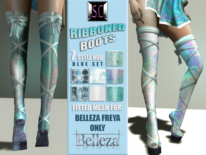 .:S.C:. Silky Ribboned Boots - Blue Set - Belleza Freya