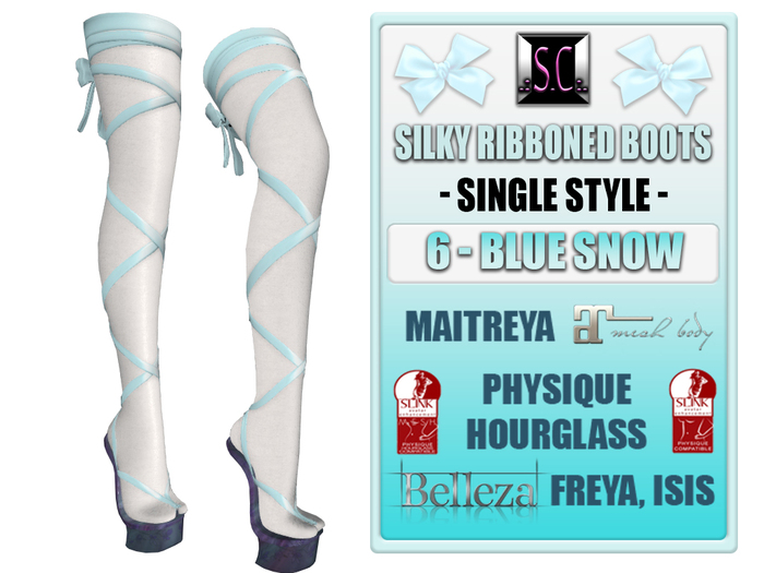 .:S.C:. Ribbon Boots - 6 - Blue Snow