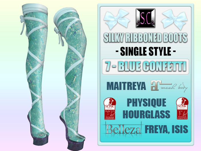 .:S.C:. Ribbon Boots - 7 - Blue Confetti