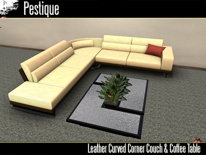 Leather Modular Curved Corner Couch and Glass Coffeetable