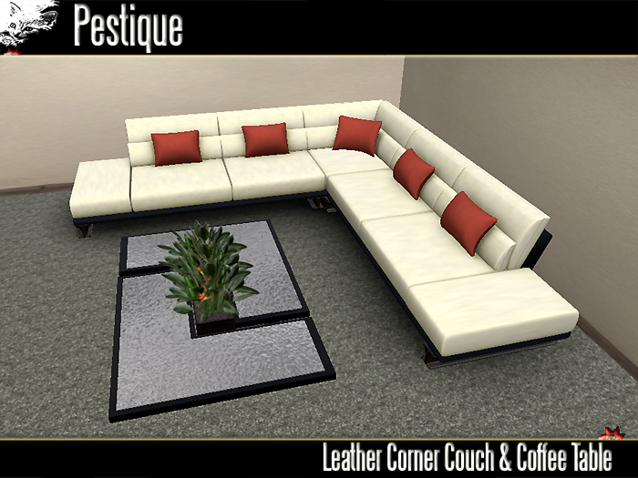 Leather Modular Corner Couch and Glass Coffeetable
