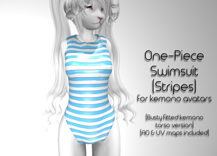 Fitted Kemono Torso One-Piece Swimsuit (Busty) (Stripes)