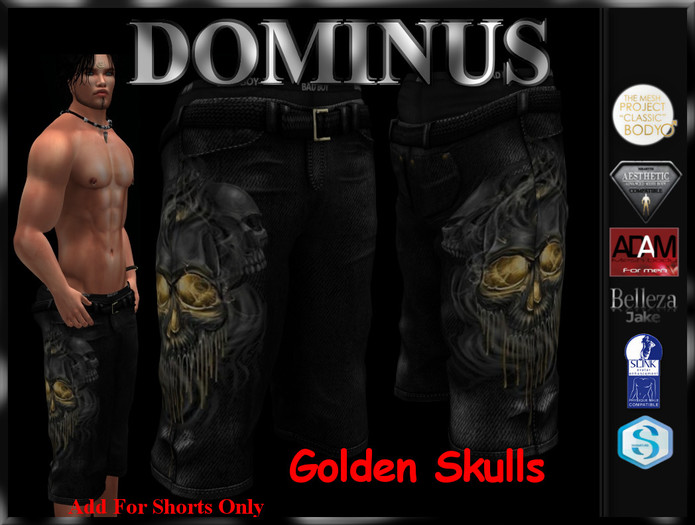 ~DOMINUS~BadBoy (Golden Skull) Shorts (BOXED)