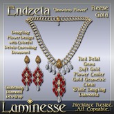 ENDZELA "Snowdrop Flower" Reese Necklace & Earrings Set - Red Moonstone Diamond Gold
