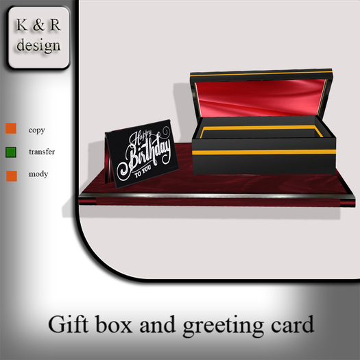 Gift. Gift box and greeting card. Red Black-Gold
