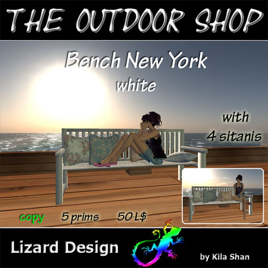 Bench New York, white, lowprim with animations