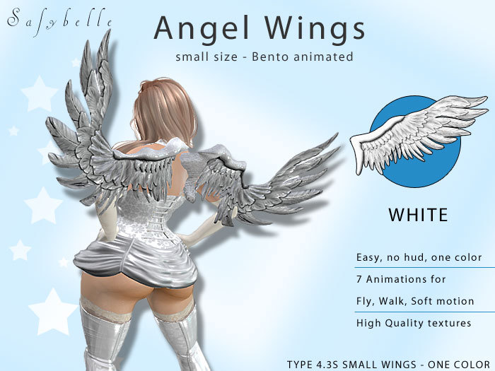 [DEMO] @Safybelle Angel Wings 4.3 small - WHITE - Bento 7 Animations, Walk and Fly animation