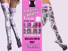 .:S.C:. Silky Ribboned Boots - Pink Set - Belleza Freya