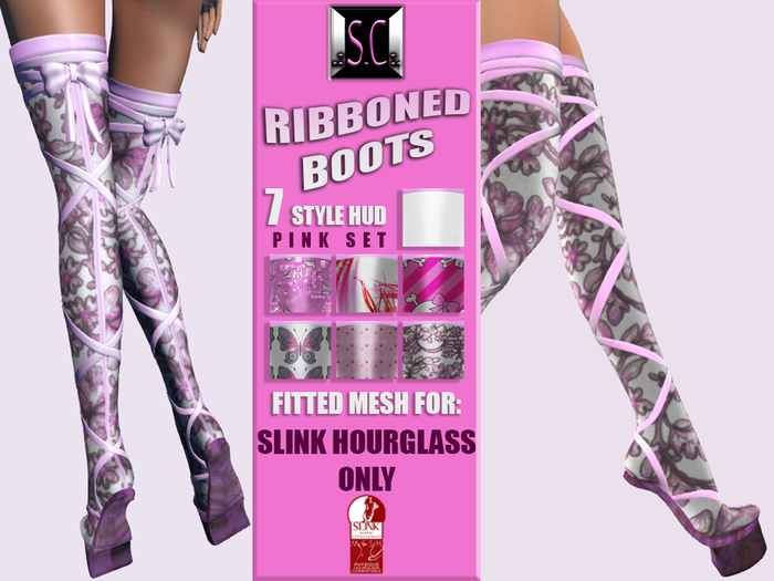 .:S.C:. Silky Ribboned Boots - Pink Set - Slink Hourglass