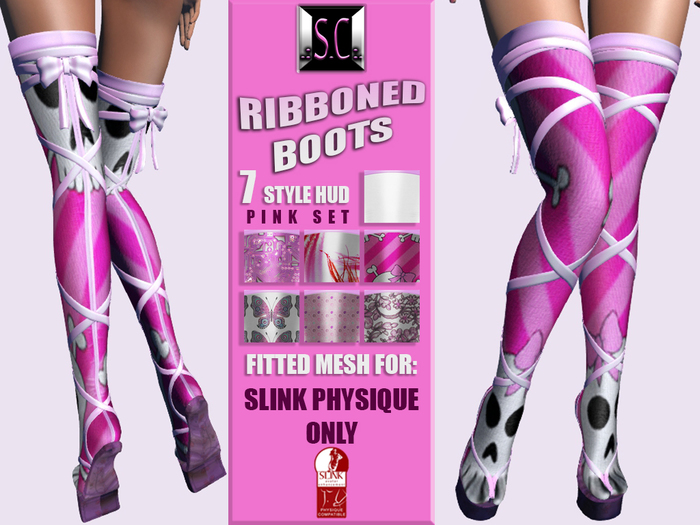 .:S.C:. Silky Ribboned Boots - Pink Set - Slink Physique