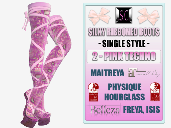 .:S.C:. Ribbon Boots - 2 - Pink Techno