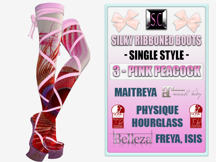 .:S.C:. Ribbon Boots - 3 - Pink Peacock