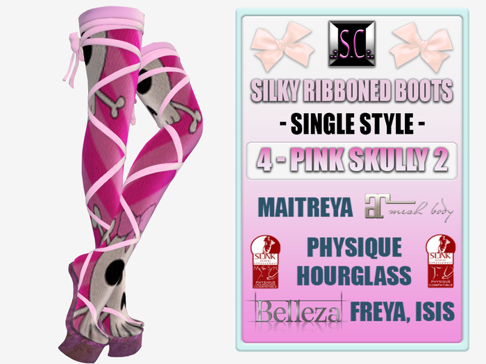 .:S.C:. Ribbon Boots - 4 - Pink Skully 2