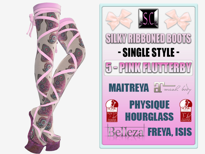 .:S.C:. Ribbon Boots - 5 - Pink Flutterby