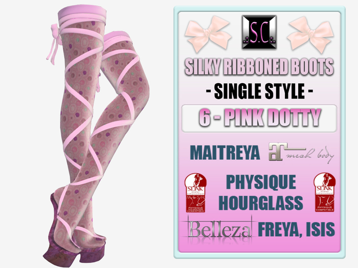 .:S.C:. Ribbon Boots - 6 - Pink Dotty