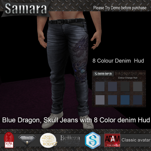 *Samara* Blue Dragon and Skull Jeans