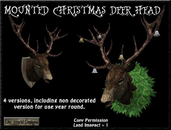 Old World Designs Mounted Christmas deer head with wreath silver and gold bell ornaments and non decorated version