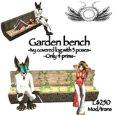 Log style garden bench with poses