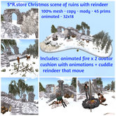 S*R.store Christmas scene of ruins with reindeer