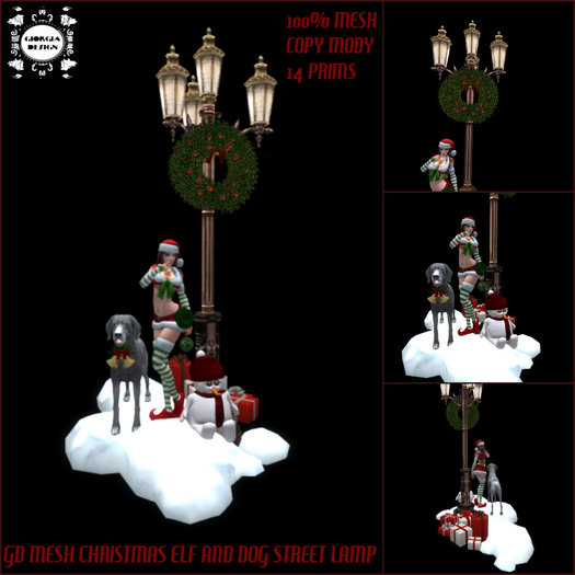 GD MESH CHRISTMAS ELF AND DOG STREET LAMP