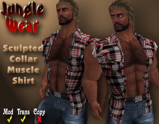 Jungle Wear - Open Front Muscle Shirt (Black Plaid 1)