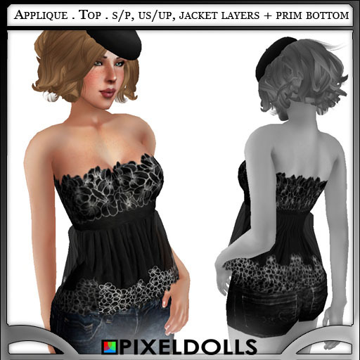(PixelDolls) Applique top Black