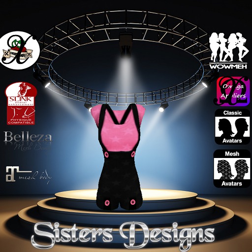 SD-Romper PinkBlack Stars Mesh