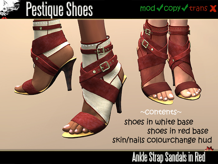 Ankle Strap Sandal with Feet&Toes and Colourpicker HUD in Red.