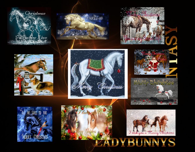 Bunny's Christmas Card Textures-Christmas Card Pack 3 {Full Perm Christmas Card Textures}Horse Cards  