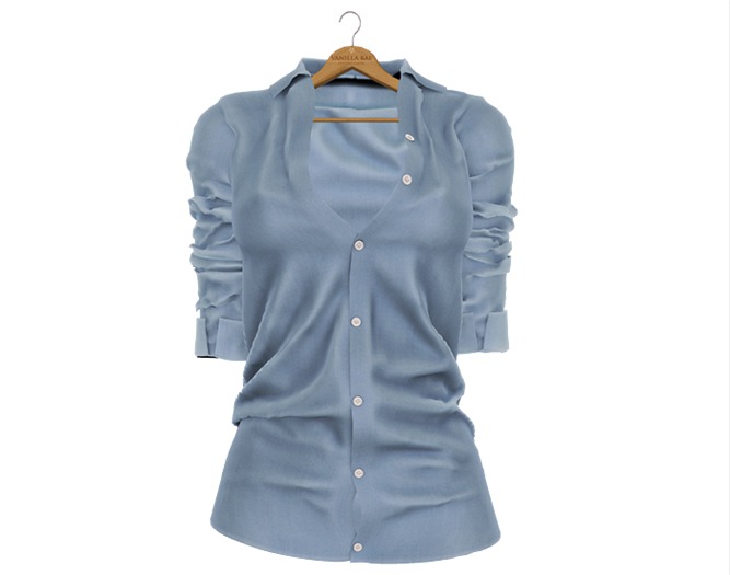 * Vanilla Bae * The Boyfriend Shirt in Blue / Strip Me / Maitreya, Slink Hourglass, Belleza Freya