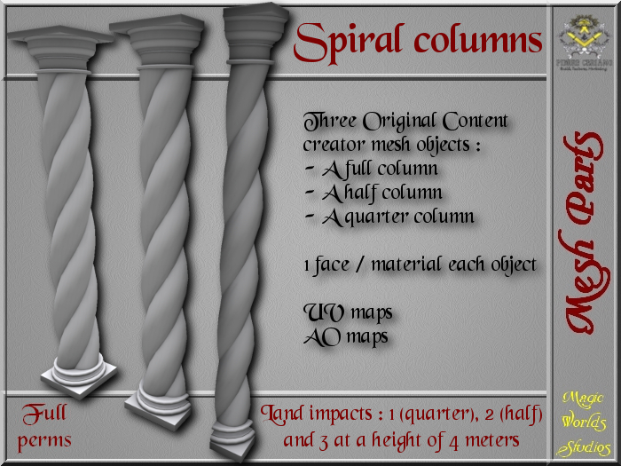 Spiral columns - 1 to 3 LI - 3 FULL PERMS Meshes
