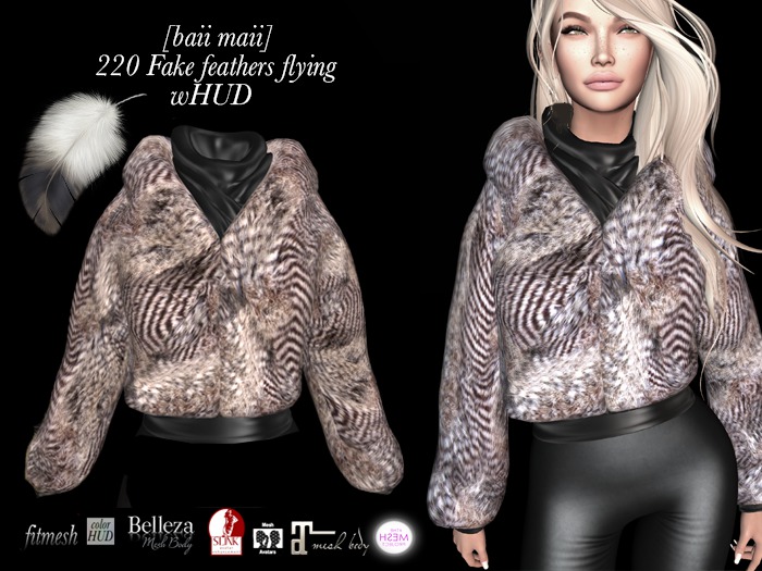  baii maii 220 Fake flying feathers wHUD Jacket Mesh Maitreya Coat Slink Belleza Outwear TMP Clothes apparel 
