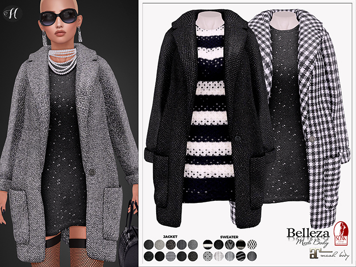 [hh] Teagan Loose Jacket - Sweater Set BLACK AND WHITE