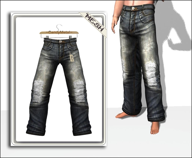 ~CandyMetal~ Men Jeans Mesh Ripped Light