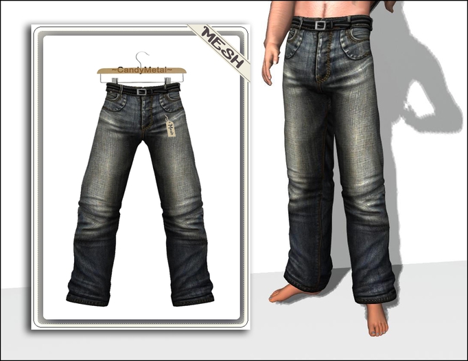 ~CandyMetal~ Men Jeans Mesh With Belt Light