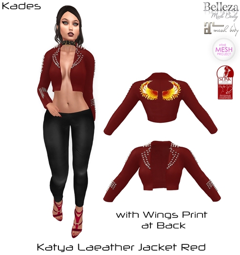 Katya Laeather Jacket Red & Wings