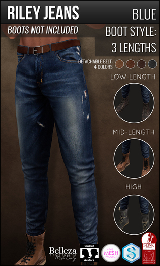 {COLD-ASH} Mens MESH RILEY BOOT-STYLE JEANS (Blue)