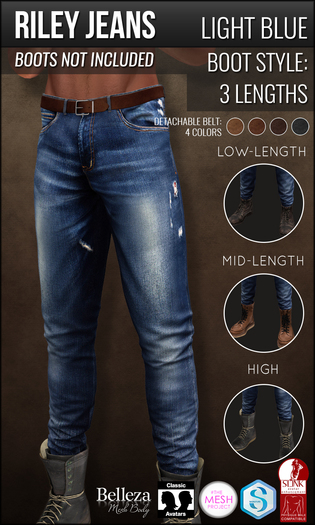 {COLD-ASH} Mens MESH RILEY BOOT-STYLE JEANS (Light Blue)