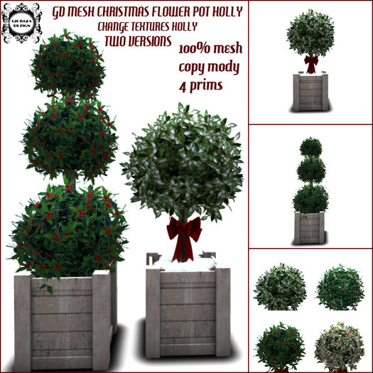 GD MESH CHRISTMAS FLOWER POT HOLLY