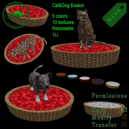 Mesh Cat&Dog Basket Pack 5colors,10 textures,resize script