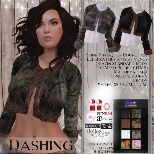 [Dixie Line] Dashing Crop Top Camo Fur Jacket
