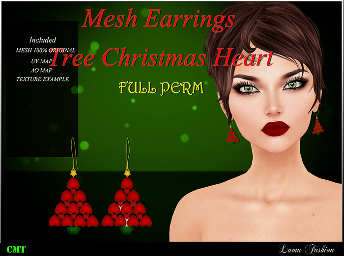 -Lamu Fashion-Mesh Earrings Christmas Tree Heart FULL PERM