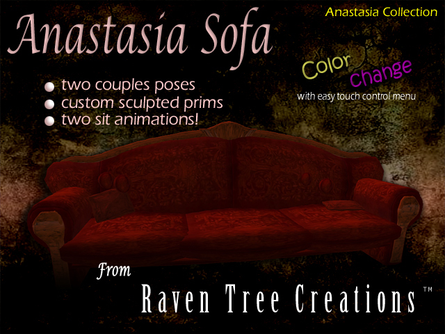 Raven Tree ~ Anastasia Sofa w/ Color Change, Animated Sits