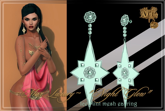 ~ML~ 'Night Glow' (Mesh Earring) - Ice Mint