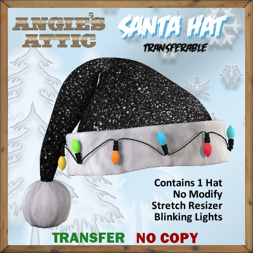 AA - Santa Hat w/lights - Black - Transferable
